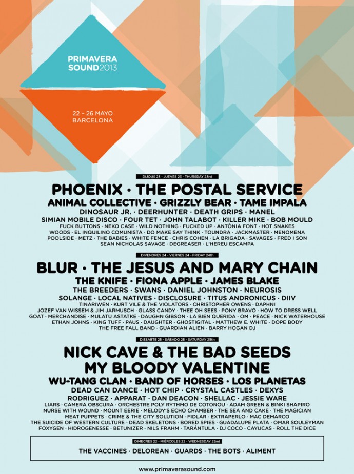 NICK CAVE & THE BAD SEEDS, PHOENIX, MY BLOODY VALENTINE, THE POSTAL SERVICE e BLUR saranno nella line up del PRIMAVERA SOUND 2013.