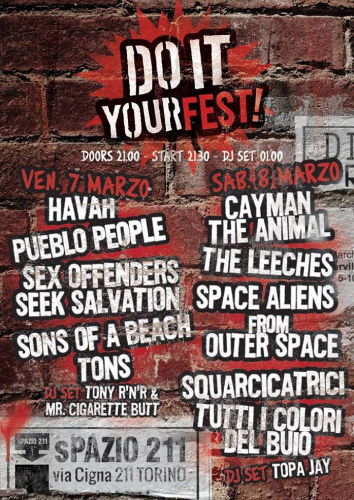 La prima edizione del 'DO IT YOUR FEST' allo Spazio 211 di Torino: 7 e 8 marzo!