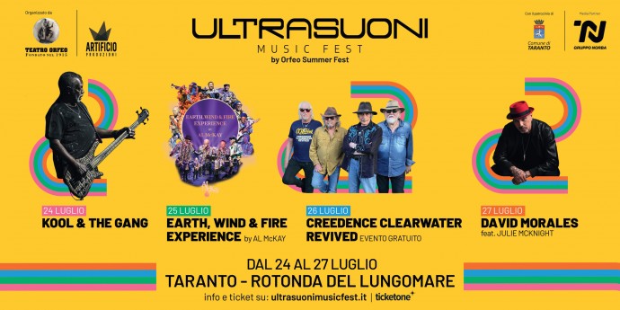 Al via Ultrasuoni Music Fest_dal 24 al 27 luglio a Taranto: Kool & The Gang; Al Mckay; Creedence Clearwater Revived e David Morales Ft. Julie Mcknight