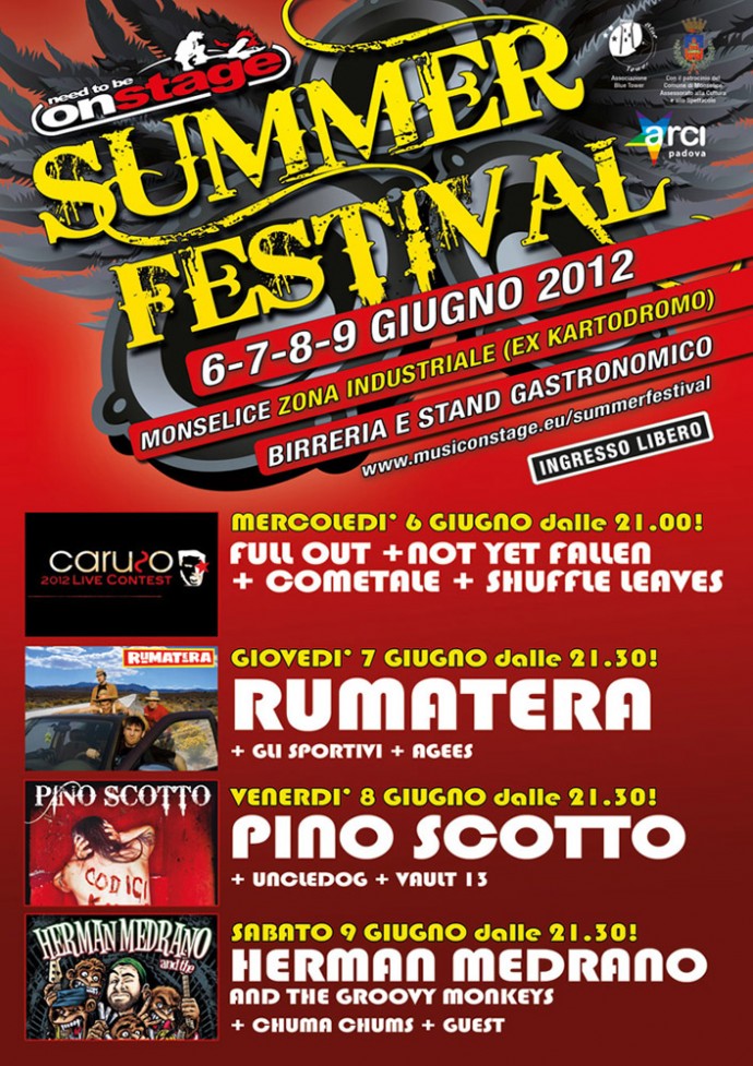 Onstage Summer Festival: a Monselice con PINO SCOTTO, RUMATERA, HERMAN MEDRANO, CHUMA CHUMS